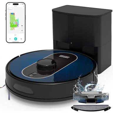 Robot Vacuum and Mop Self-Emptying: 5000Pa Robotic Vacuum 3-In-1 LiDAR Navigation, Real-Time Mapping/No-Go Zones for 60 Days Hands-Free Cleaning, Alexa/APP Robot Vacuum Cleaner for Hard Floor & Carpet