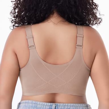 Starmiss Front Closure Bra for Women Posture Back Smoothing Seamless Wireless Brasieres, Beige, 2XL