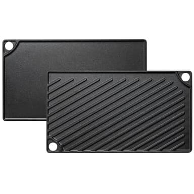 EWFEN Reversible Grill/Griddle, 16.7x9.5'' Pre-Seasoned Cast Iron Griddle Pan, Double Burner Cookware, Rectangular Non-Stick Stovetop Griddle with Handles, Flat Top Plate for Oven, Grill & Campfire