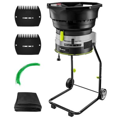 Electric Leaf Mulcher/Shredder: DEKOPRO 15-Amp 8200RPM Motor for 17:1 Reduction Ratio, Adjustable Control Dia with Leaf Scoops Spade, Collection Bag & 20 Cutting Lines