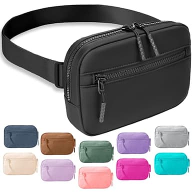 FORZAROCKET Essential Belt Bag w/Long Strap 70" & Front Zip Pocket – Crossbody Bag w/Extended Strap – Fanny Pack for Women Men – Two-Way Zipper Waist Pack – Travel & Plus Size Friendly, Black