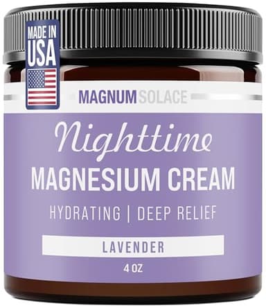 Magnum Solace Magnesium Lotion – Nighttime Magnesium Cream – Apply to Legs, Arms or Chest - Topical Magnesium Chloride – USA Made and Safe for Kids (Lavender)
