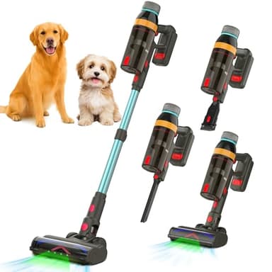 Cordless Vacuum Cleaner , 550W/45KP/60Mins(ECO MODE) Stick Vacuum Cordless Rechargeable for Home/CarPet/Pet Hair/Floor-3 Suction Modes,Smart Screen&Headlight,Self-Standing,Removable Battery,Lighweight