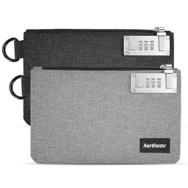 Money Bag with Lock, Aerthezu Cash Locking Bags with Zipper, Travel Safe Lockable Bank Bag, 2 Pack,Black & Grey - Size:5x8 Inches