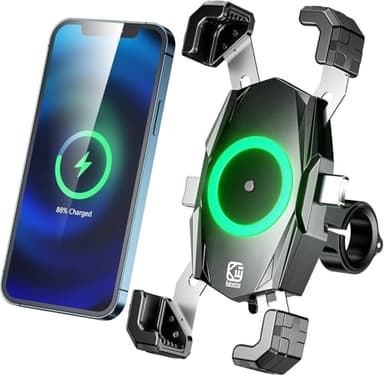 Kewig Motorcycle Phone Mount with Qi 15W Wireless Charger & USB C 20W Fast Charging Port, One-Push Automatically Lock & Quick Release Handlebar Phone Holder for 4.0-6.9" Phone