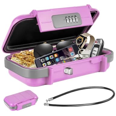 HUANLANG Portable Safe Lock Box with Combination Lock Mini Beach Travel Safe Waterproof Small Lockable Boxs with Removable Wire Rope Combination Lock Box for Dorm,Travel,Beach,Hotel,Car,Home,Office