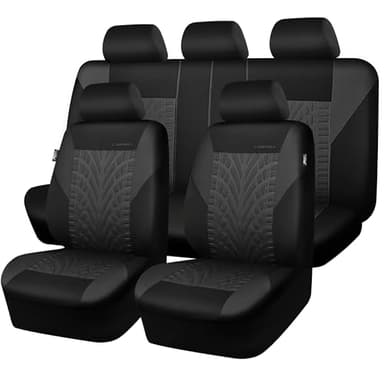 CAR PASS Car Seat Covers Full Sets, Front & Split Rear Bench for Car, 3D Tyre Embossed Automotive Interior Covers, Airbag Compatible, Quick Setup Universal Fit Seat Covers for Car, SUV(Charcoal)