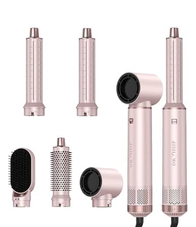 5 in 1 Hair Styler Curler & Air Dryer Brush, Low-Speed Negative Ionic Air Styler Drying, Multi Hair Styler, Professional Blow Dryer Brush for Curling Volumizing Straightening Styling (Pink)