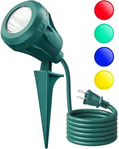 SURAIELEC Christmas Spotlight Outdoor, Create Stunning Holiday Decor with 4 Color Lenses (Red Green Blue Yellow), 800 LM Waterproof LED Landscape Light for Yard, House, Trees, 5 FT Cord, ETL Listed