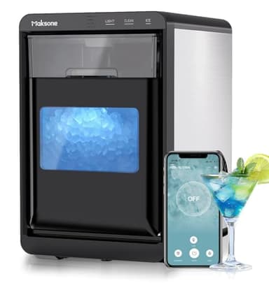 Maksone Countertop Nugget Ice Maker with APP Control, 44lbs/24H,Ready in 7 Mins,Crushed ice Maker,Sonic Pebble Ice Machine