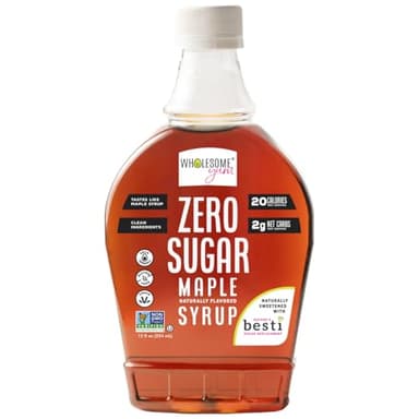Wholesome Yum Zero Sugar Maple Syrup (Keto Maple Syrup) With Monk Fruit & Allulose - Natural Sugar Free Pancake Syrup - No Artificial Colors Or Flavors, Non GMO, Low Carb, Gluten-Free, Vegan (Plastic bottle - 12 fl oz)