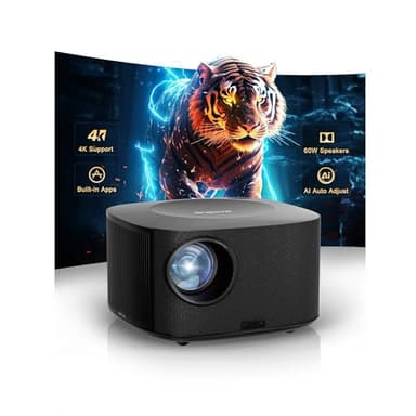 Outdoor-Projector-4K with WiFi and Bluetooth:[Ultra-High Bright/60W Dolby Audio/Official Licensed Apps],Smart-Projector with AI Auto Focus,ONOAYO ONO5Pro 2.0 Movie Projector for Indoor/Outdoor 2026New