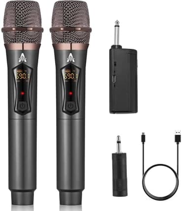 ALPOWL Wireless Microphones, Metal Dynamic Microphone System with Rechargeable Receiver, 50H Duration, 200ft Range, Microphone for Karaoke Singing, Wedding, DJ, Party, Speech, Church