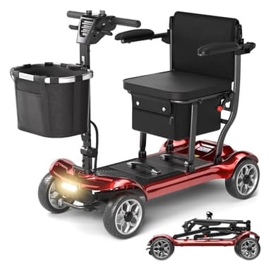 Lightweight Mobility Scooter for Seniors & Adults - Cruise & Airport Approved, 43lb Foldable Portable Motorized Scooters with Removable Lithium Battery for 12.4 Miles Travel, 300lb Capacity, Red
