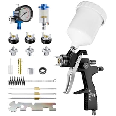 LVLP Air Spray Gun Premium Kit with 1.3/1.5/1.7mm Nozzle & Air Regulator,Automotive Paint Sprayer, for Cars & House DIY Painting Gun(Black)
