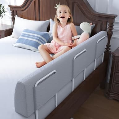 FigTime Bed Bumper for Toddlers, Foam Bed Rail for Toddlers, Toddler Bed Rail Bumper, Soft Safety Bed Guard Rail for Kids, Bed Side Rail for Twin, Full, Queen & King Beds (Grey, 59", 3-Bracket)