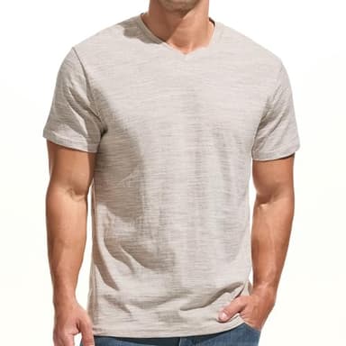 KLIEGOU Men's V Neck T Shirts - Casual Stylish Tees for Men KGV260-1 Beige X-L