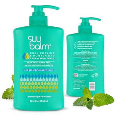 Suu Balm Anti Itch Body Wash, Psoriasis Body Wash, Eczema Body wash for adults, Moisturising Cleanser for Dry Itchy Relief, For Sensitive Skin, Cooling Menthol, Sulfate Free, 28.4 fl oz
