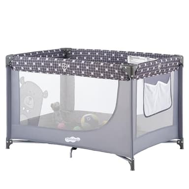 Pamo Babe Compact Pack and Play - Portable Crib for Baby, Lightweight Foldable Travel Playard with Mattress Pad & Carry Bag, Safe Breathable Travel Bed for Home, Trips & Family Visits, Cute Pattern