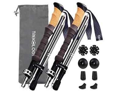 TREKOLOGY Trek-Z Cork Grip Trekking Poles – Lightweight Folding Hiking Poles, Adjustable Height, Compact Travel Design, Aircraft-Grade Aluminum Walking Sticks for Men & Women