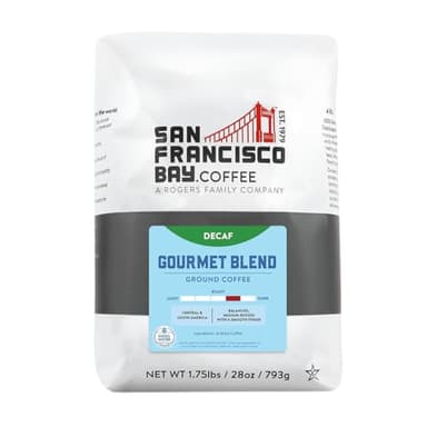 SF Bay Coffee DECAF Gourmet Blend 28 oz Bag, Ground Medium Roast, Swiss Water Process Decaffeinated
