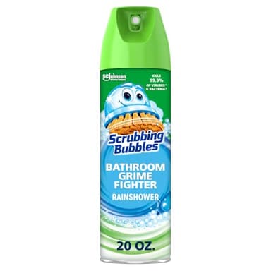 Scrubbing Bubbles Bathroom and Shower Cleaner Disinfectant Aerosol, Foaming Action Bathroom Grime Fighter, Rainshower Scent, 20oz