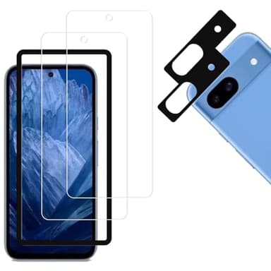HKKAIS Screen Protector For Google Pixel 8a 5G Tempered Glass Film 2-Pack with Camera Lens Protector 2-Pack Easy Alignment Tool