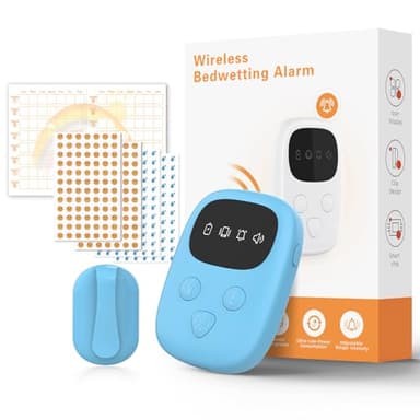 2025 New Wireless Bedwetting Alarm, Bed Wetting Alarm for Boys and Girls, Compact & Comfortable Wireless Sensor, 7 Melodies 3 Modes,Includes Progress Card and Stickers Blue