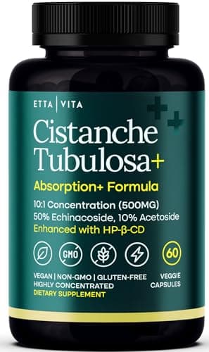 Potent Cistanche Tubulosa Capsules (500 mg) Stress Response, Mood & Cortisol Support (2x Potent 50% Echinacoside/10% Acetoside) Hormonal Balance for Men & Women - Cistanche Supplement, Powder Extract
