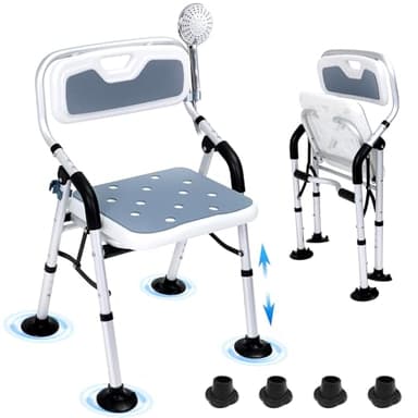 Fasjloctavty Shower Chair for Inside Shower,Foldable Shower Chair for Elderly and Disabled, Adjustable Height Chairs with Padded Arms and Back for Bathroom,Compact and Comfortable，Regular Standard