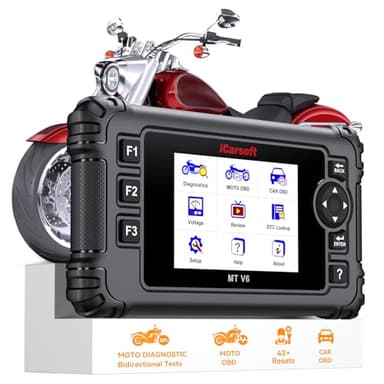 iCarsoft MT V6 Motorcycle Diagnostic Scan Tool for Harley, All System Motorcycle OBD2 Scanner with 57Actuation Tests,43 Special Function, Oil/ETC/ABS/ESA/Engine Idle Resets,Battery Test