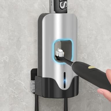 TuCao Automatic Toothpaste Dispenser Wall Mounted - Smart Touchless Toothpaste Squeezer with 3 Adjustable Levels, 2 Toothbrush Holders- for Kids and Adults, Bathroom Essentials