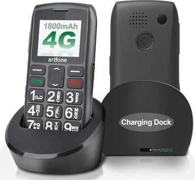 artfone C1+4G LTE Big Buttons Cell Phone for Seniors丨Unlocked Phones with SOS Button丨Talking Clock丨Bluetooth丨Charging Station丨Dumb Phone丨Loud Speaker丨Speed Dial丨Large Font丨1800mAh丨T-Mobile - Black