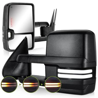 SIZIOM Switchback Towing Mirrors for 2003-2007 Chevy Silverado GMC Sierra Side Mirror with Dynamic Turn Signal Running Light Backup Lamp Power Heated Extendable Pair Set(Textured Black)