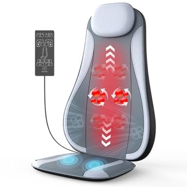 comrelax Shiatu Back Massager with Heat & Cooling, Kneading Rolling Vibration Chair Massager for Deep Tissue Pain Relief, Massage Chair Pad for Home & Office