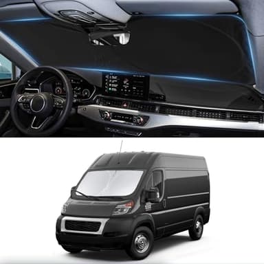 Sunshade for RAM ProMaster Windshield Sun Shade for 2014-2025 2026 Dodge RAM ProMaster Accessorie Full Size Cargo Van Chassis Cab Cutaway Foldable Front Window Shield Sun Visor Protector Reflector