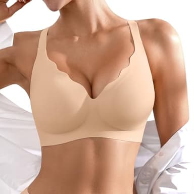 Seamless Wireless Bra for Women with Support - No Underwire Full Coverage Push Up Comfort Bras - Back Fat Smoothing No Wire Bralette for Womens - Padded Soft Lift Bralettes(Skin,L)