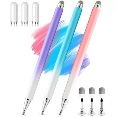 2-in-1 Tab A9 Stylus Pen for Samsung Galaxy Tab A9/A9+/7 Lite/A7/A8/A8 Plus, High Sensitivity&Precision Stylus for iPad/iPhone/Fire/Lenovo/Pixel Tables All Touch Devices (Pink+Purple+Blue)
