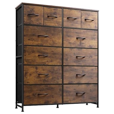 WLIVE Tall Dresser for Bedroom with 12 Drawers, Dressers & Chests of Drawers, Fabric Dressers for Closet, Storage Dresser Organizer with Steel Frame, Wood Top, Rustic Brown Wood Grain Print