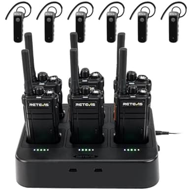 Retevis RB37 Bluetooth Walkie Talkies with 6-Way Charger,Wireless Two Way Radio with Earpiece,Flashlight,2000mAh for 21-Hours,Type-C,Business 2 Way Radios for Security Hospital Retail Church(6 Pack)