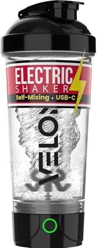 VELOMIX Electric Protein Shaker Bottle - 24 oz | USB-C Rechargeable | Leak Proof Shaker Cups for Protein Shakes | Portable Blender for Shakes and Smoothies (Electric-Transparent)