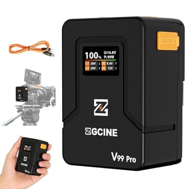ZGCINE V Mount Battery V99 Pro,PD100W Fast Charging,6400mAh 94.72Wh 14.8V Mini V-Mount Battery,with D Tap/Dual USB C/BP/Dual DC Ports/OLED Screen,for Camera, Camcorder,Phone,Monitor,Video Light