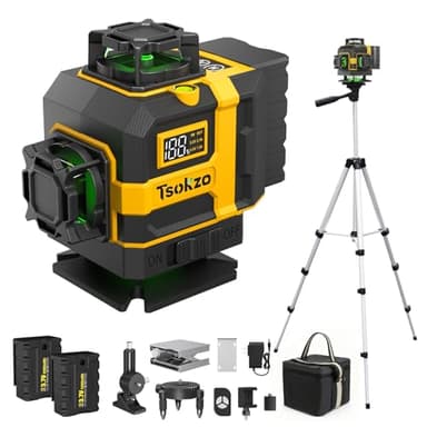 16 Lines Laser Level with Tripod - 360° Cross Line Laser with Tripod, 4D Green Laser Level, 4x360 Self Leveling Tool for Picture Hanging, Home Renovation, Indoor Project, 2 Batteries Included
