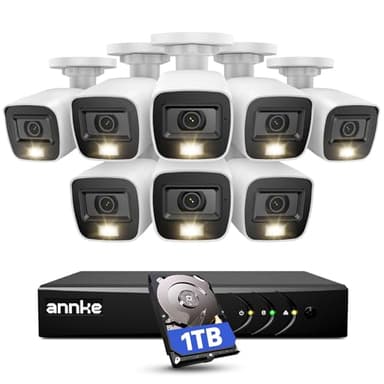 ANNKE 3K Lite Wired Security Camera System with AI Human/Vehicle Detection, H.265+ 8CH Surveillance DVR with 1TB Hard Drive and 8 x 1080p HD Outdoor CCTV Cameras, Color Night Vision, Smart Dual Light