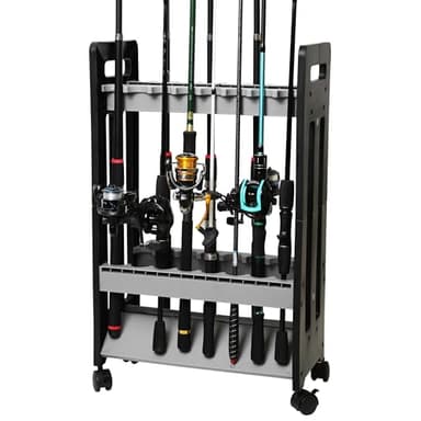 Jorazor Fishing Rod Holder,Fishing Pole Holders for Garage,Rod Holder for 16 Rod and Reel Combos,Vertical Fishing Rod Rack Floor Storage,Fishing Gifts for Men (Gray)