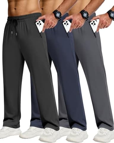 CE' CERDR 3/4 Pack Mens Sweatpants with Zipper Pockets Athletic Workout Jogger Pants for Men Running Jogging Casual Pants