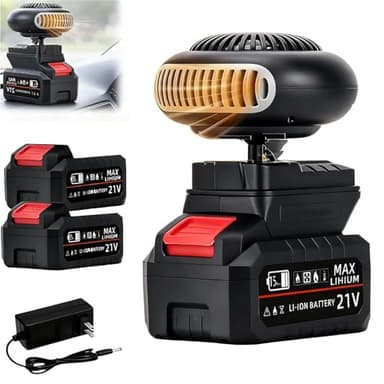 Portable Battery Operated Heater, 1500mAh Rechargeable Space Heater for Car, golf cart heater, camping heater & Indoor Office Use, Quiet Personal Heater with Anti-Tilt Protection (2 batteries)