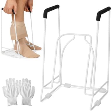 Compression Sock Aid Device – Stocking Donner for Seniors, Adaptive Sock Putting-On Tool, Medium Calf (<18”), Compatible for JOBST, SB SOX, CHARMKING, White