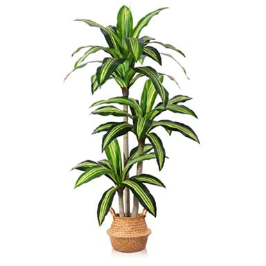 Ferrgoal Artificial Plants, 5 Ft Dracaena Tree Faux Plants Indoor Outdoor Decor Fake Tree with Woven Seagrass Basket Plants for Home Decor Office Living Room Porch Patio Housewarming