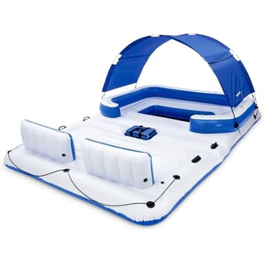 Bestway CoolerZ Tropical Breeze Party Island, Large 6 Person Adult Inflatable Lounger Lake Float w/ Cooler Bag, Cup Holders, & Detachable Sun Shade